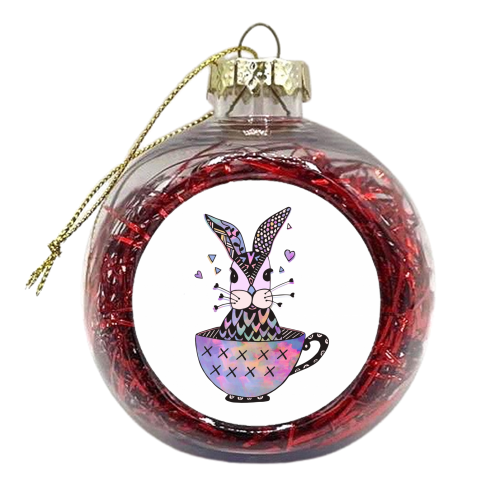 Rabbit in a tea cup - xmas bauble by Cassie Swindlehurst