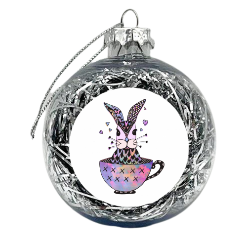 Rabbit in a tea cup - xmas bauble by Cassie Swindlehurst