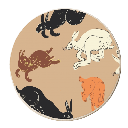 Rabbits (brown) - personalised beer coaster by Ezra W. Smith