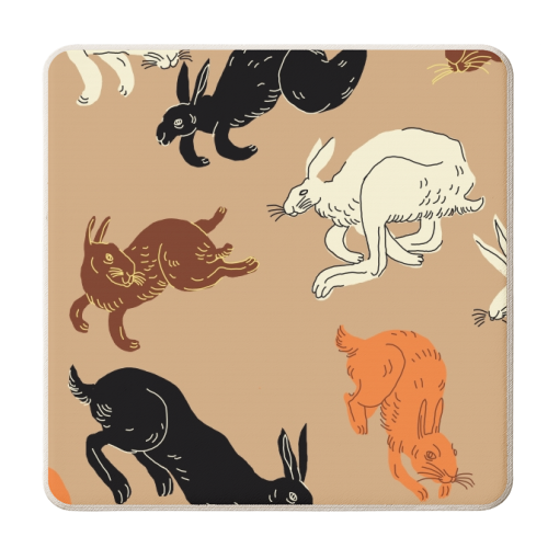 Rabbits (brown) - personalised beer coaster by Ezra W. Smith