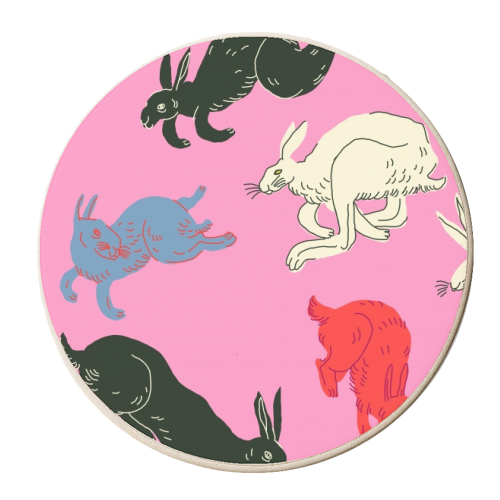 Rabbits (pink) - personalised beer coaster by Ezra W. Smith