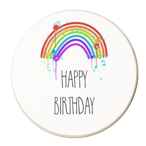 Rainbow Birthday Greeting - personalised beer coaster by Adam Regester