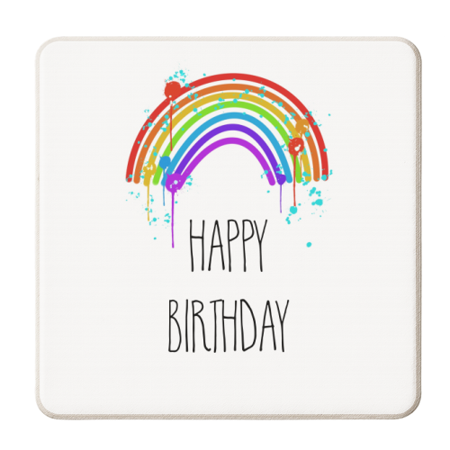 Rainbow Birthday Greeting - personalised beer coaster by Adam Regester