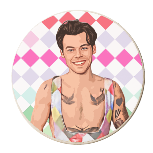 RAINBOW CHECK HARRY - personalised beer coaster by DOLLY WOLFE