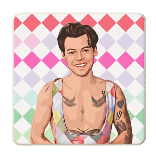 RAINBOW CHECK HARRY - personalised beer coaster by DOLLY WOLFE