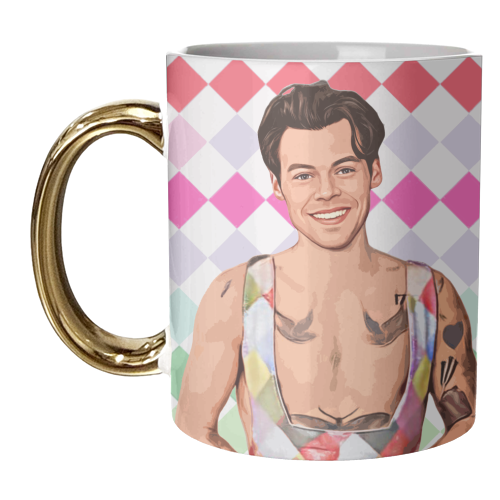 RAINBOW CHECK HARRY - unique mug by DOLLY WOLFE