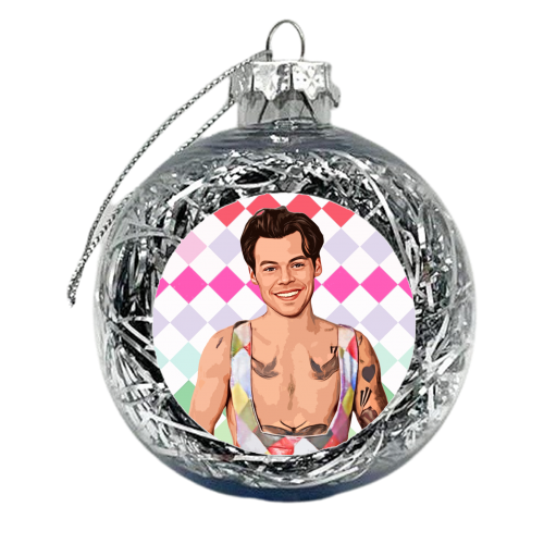 RAINBOW CHECK HARRY - xmas bauble by DOLLY WOLFE