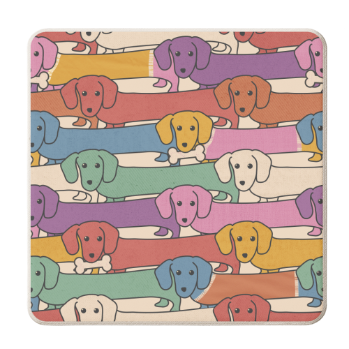 Rainbow Dachshunds - personalised beer coaster by Ania Wieclaw