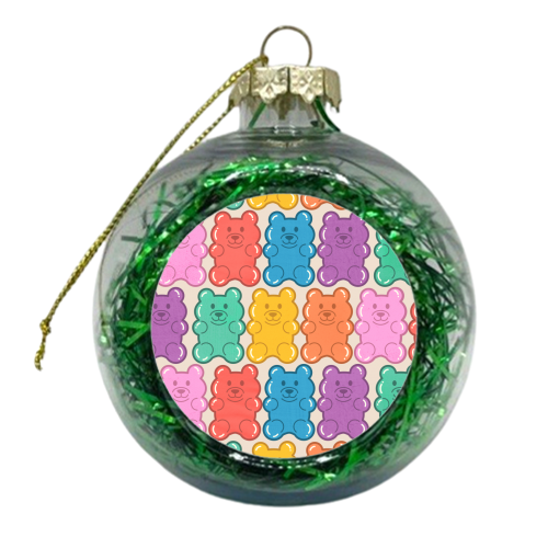 Rainbow Jelly Bears Pattern - xmas bauble by Ania Wieclaw