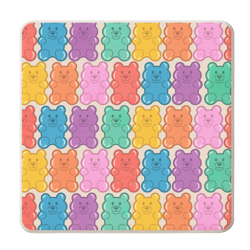 Rainbow Jelly Bears Pattern - personalised beer coaster by Ania Wieclaw