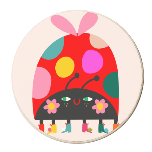 RAINBOW LADY BUG - personalised beer coaster by Nichola Cowdery