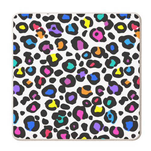 Rainbow Leopard Print - personalised beer coaster by Colour Pop Prints