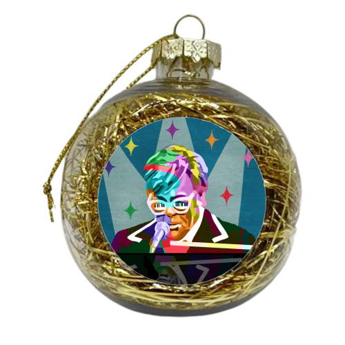 Rainbow Piano Man - xmas bauble by Sarah Wilkinson