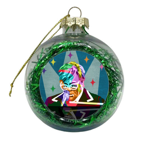 Rainbow Piano Man - xmas bauble by Sarah Wilkinson
