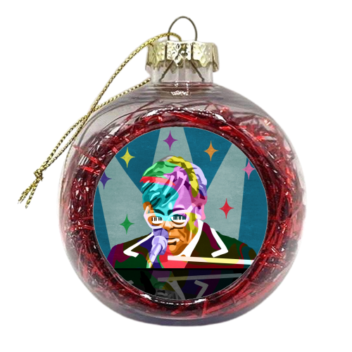 Rainbow Piano Man - xmas bauble by Sarah Wilkinson