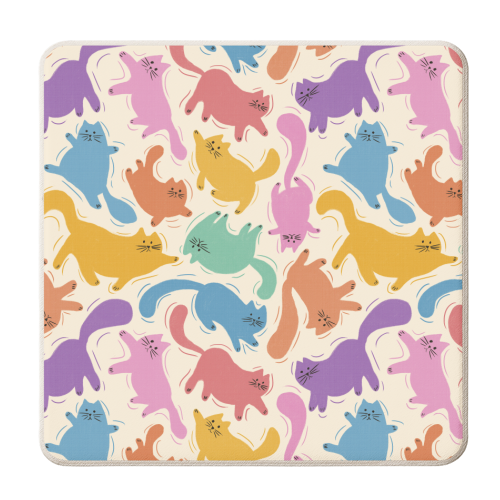 Rainbow Playful Cats - personalised beer coaster by Ania Wieclaw