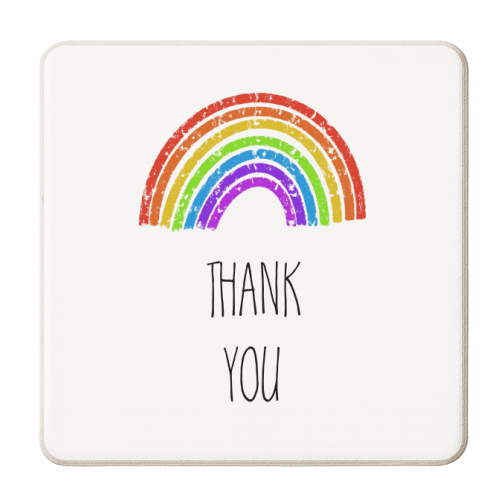 Rainbow Thank you Greeting - personalised beer coaster by Adam Regester