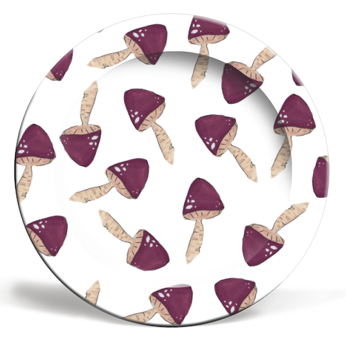 Raining mushrooms - ceramic dinner plate by Linbylane