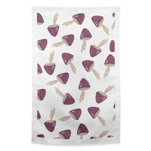 Raining mushrooms - funny tea towel by Linbylane