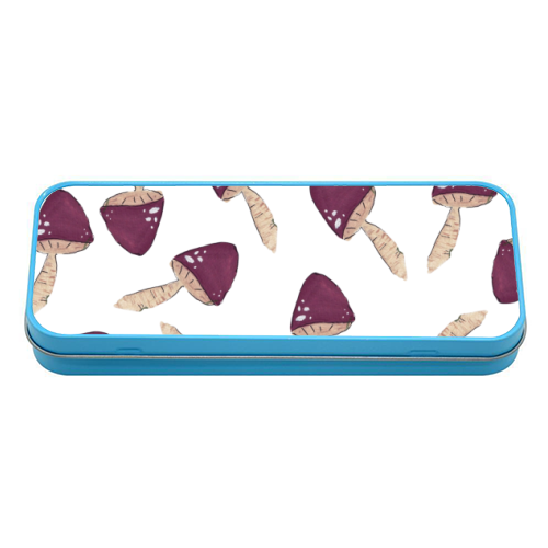 Raining mushrooms - tin pencil case by Linbylane