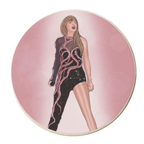 Red and Black Reputation Era Print - personalised beer coaster by Drawings by Firefly