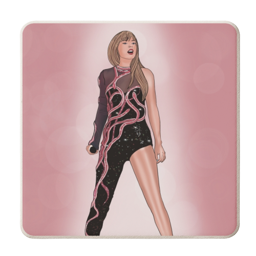 Red and Black Reputation Era Print - personalised beer coaster by Drawings by Firefly