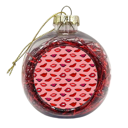 Red and Pink Lippy Pattern In Pink - xmas bauble by Bec Broomhall