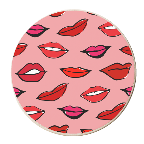 Red and Pink Lippy Pattern In Pink - personalised beer coaster by Bec Broomhall