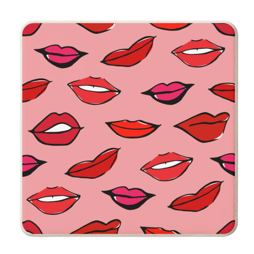 Red and Pink Lippy Pattern In Pink - personalised beer coaster by Bec Broomhall