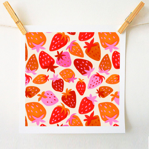 Red And Pink Pop Strawberry Party - A1 - A4 art print by Ania Wieclaw