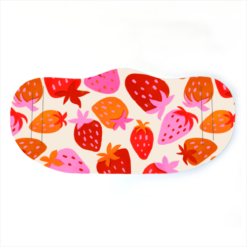 Red And Pink Pop Strawberry Party - face cover mask by Ania Wieclaw