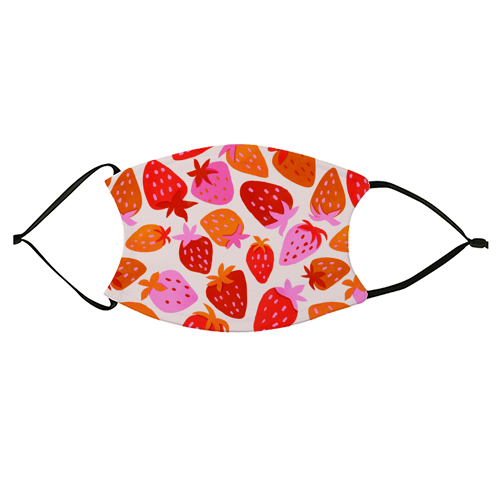 Red And Pink Pop Strawberry Party - face cover mask by Ania Wieclaw