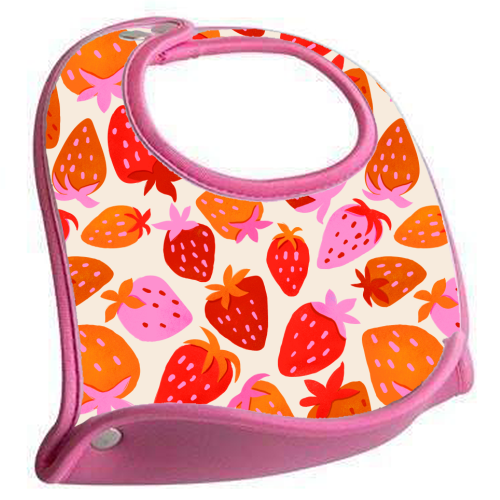 Red And Pink Pop Strawberry Party - feeding bib by Ania Wieclaw