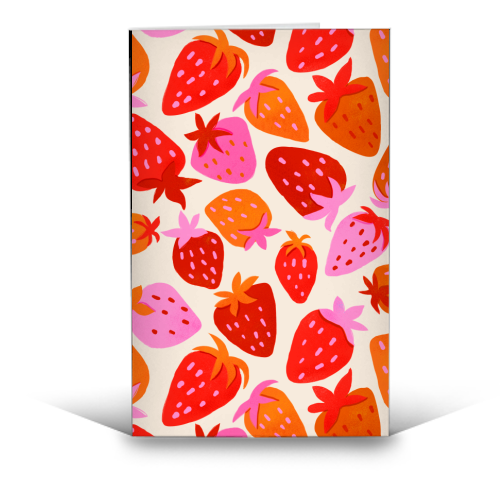 Red And Pink Pop Strawberry Party - funny greeting card by Ania Wieclaw