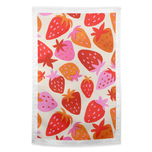 Red And Pink Pop Strawberry Party - funny tea towel by Ania Wieclaw