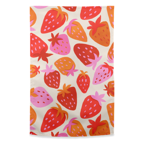 Red And Pink Pop Strawberry Party - funny tea towel by Ania Wieclaw