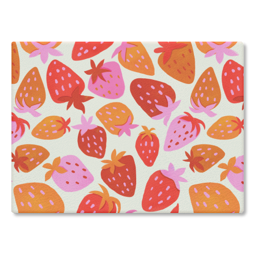 Red And Pink Pop Strawberry Party - glass chopping board by Ania Wieclaw