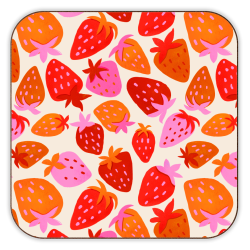 Red And Pink Pop Strawberry Party - personalised beer coaster by Ania Wieclaw