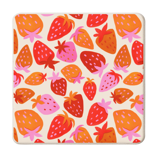 Red And Pink Pop Strawberry Party - personalised beer coaster by Ania Wieclaw