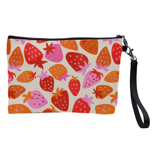 Red And Pink Pop Strawberry Party - pretty makeup bag by Ania Wieclaw