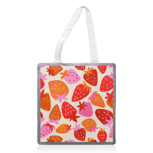 Red And Pink Pop Strawberry Party - printed canvas tote bag by Ania Wieclaw