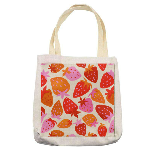 Red And Pink Pop Strawberry Party - printed canvas tote bag by Ania Wieclaw