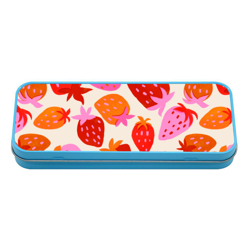 Red And Pink Pop Strawberry Party - tin pencil case by Ania Wieclaw