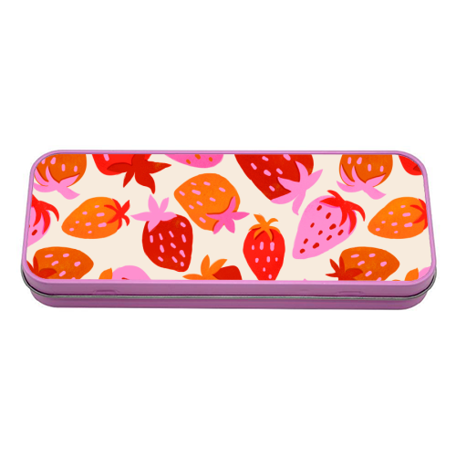 Red And Pink Pop Strawberry Party - tin pencil case by Ania Wieclaw