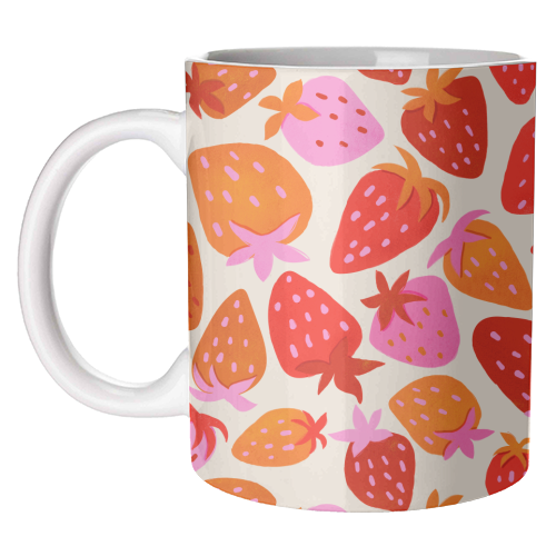 Red And Pink Pop Strawberry Party - unique mug by Ania Wieclaw