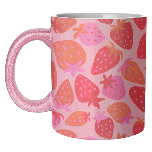 Red And Pink Pop Strawberry Party - unique mug by Ania Wieclaw