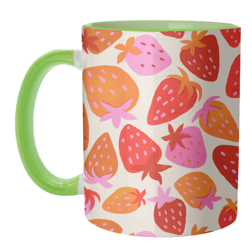Red And Pink Pop Strawberry Party - unique mug by Ania Wieclaw