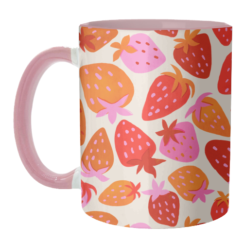 Red And Pink Pop Strawberry Party - unique mug by Ania Wieclaw