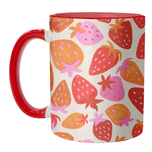 Red And Pink Pop Strawberry Party - unique mug by Ania Wieclaw