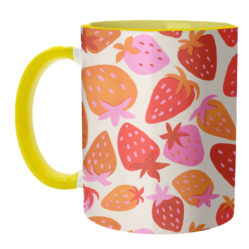 Red And Pink Pop Strawberry Party - unique mug by Ania Wieclaw